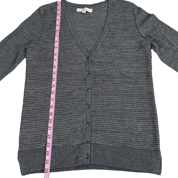 Ann Taylor Loft size large grey shimmery button up vneck cardigan sweater EUC - Picture 12 of 15